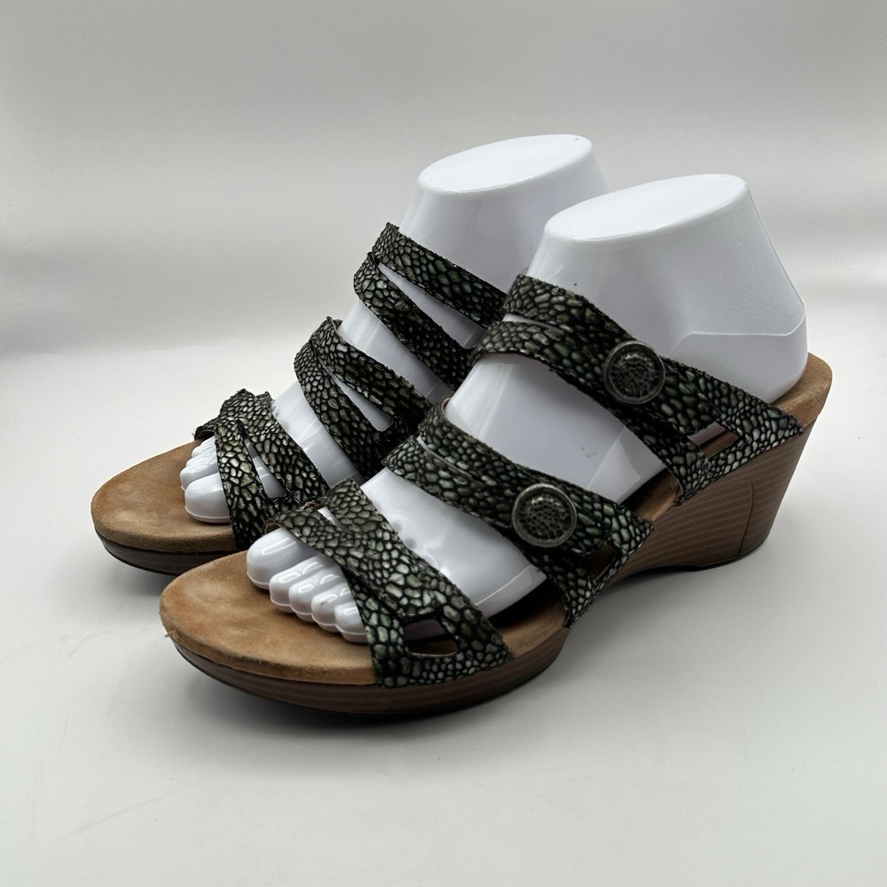 ROMIKA Jamaica 02 Wedge Sandals Leather Womens 9-9.5 Green Snake Print Church